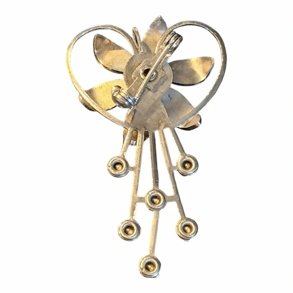 Vintage Madonna Cameo Flower Brooch Heart Rhinestone Dangle Pin - Picture 5 of 7